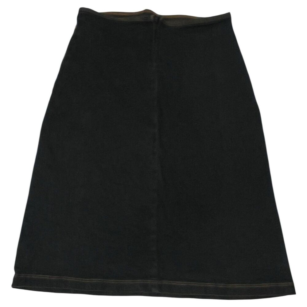 Y2K Denim Midi Skirt Small Fitted Boho Festival Bold Stitching Detail Jean Skirt - Picture 3 of 12